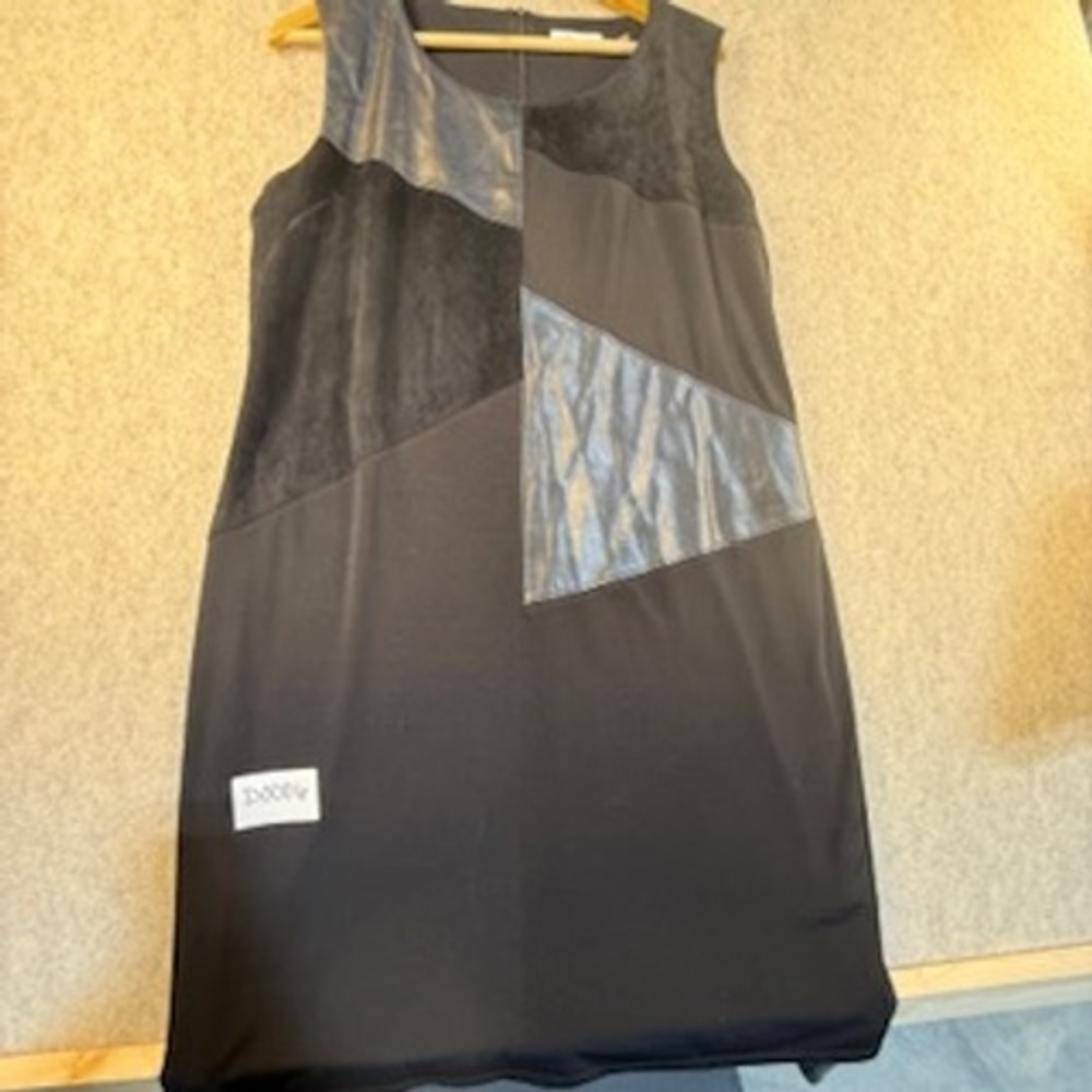 Calvin Klein Black Patchwork Faux Leather Suede Shift Dress Sleeveless M8ND7819